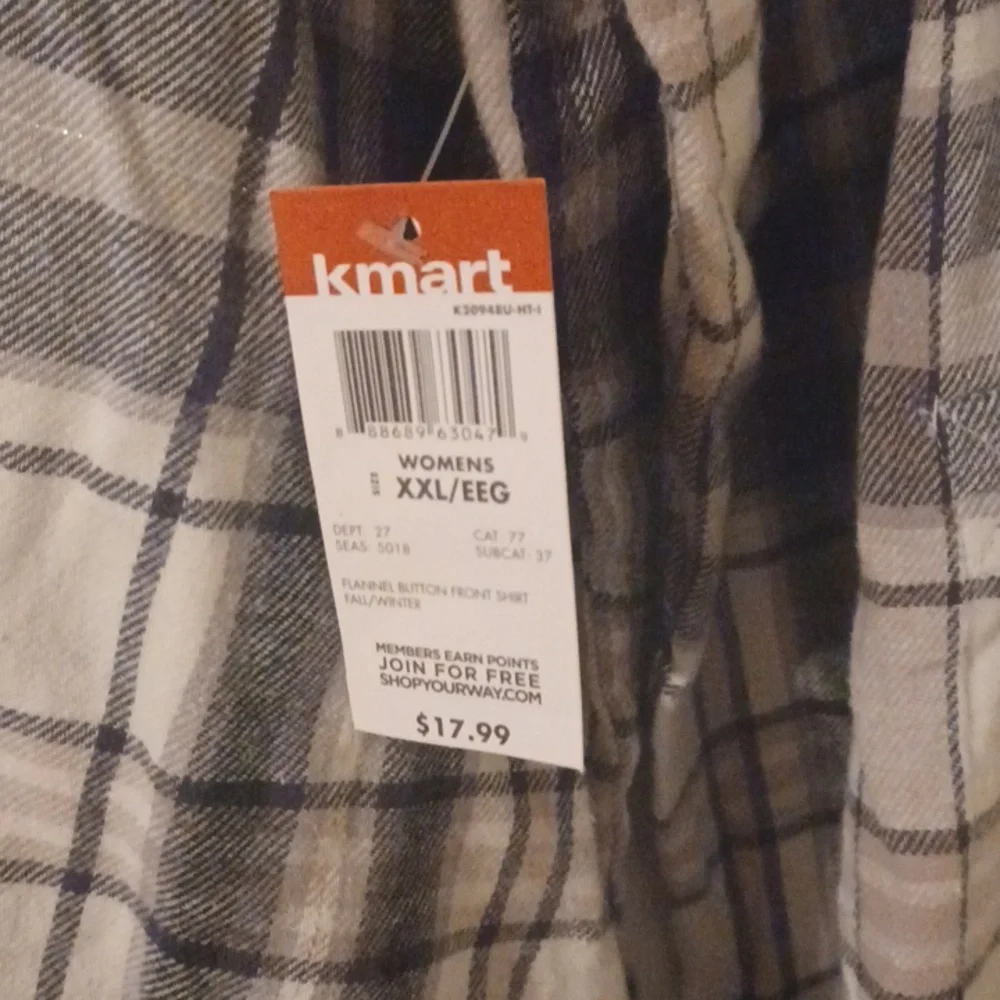 Basic editions womens plaid flannel shirt black and gray size XXL NWT - Picture 3 of 5